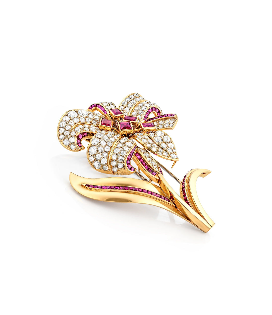 9kt Gold & Palladium Estate Ruby Diamond Brooch