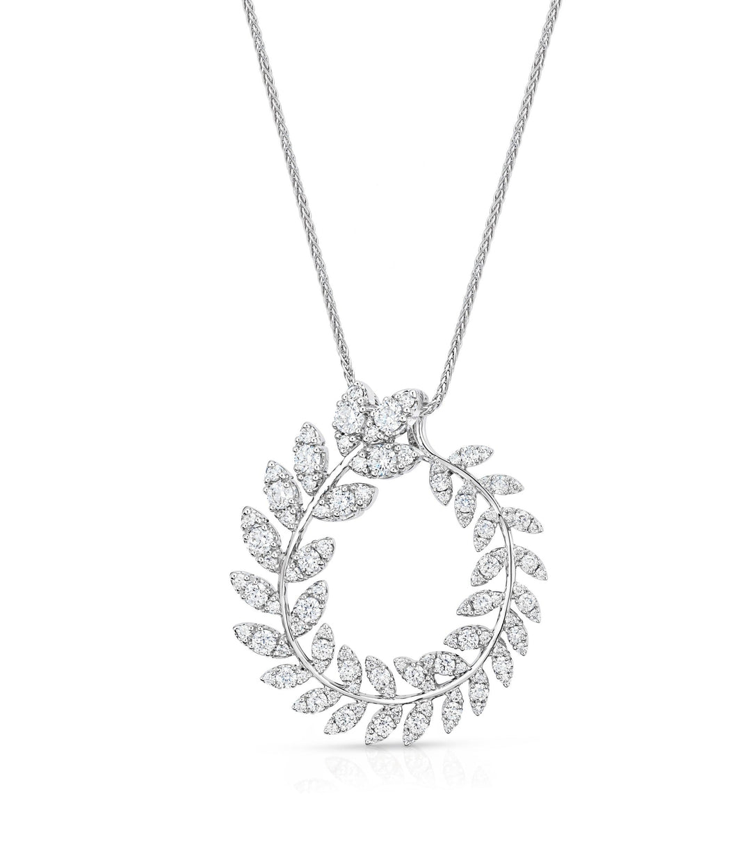 10kt & 14kt White Gold Diamond Wreath Pendant and Chain