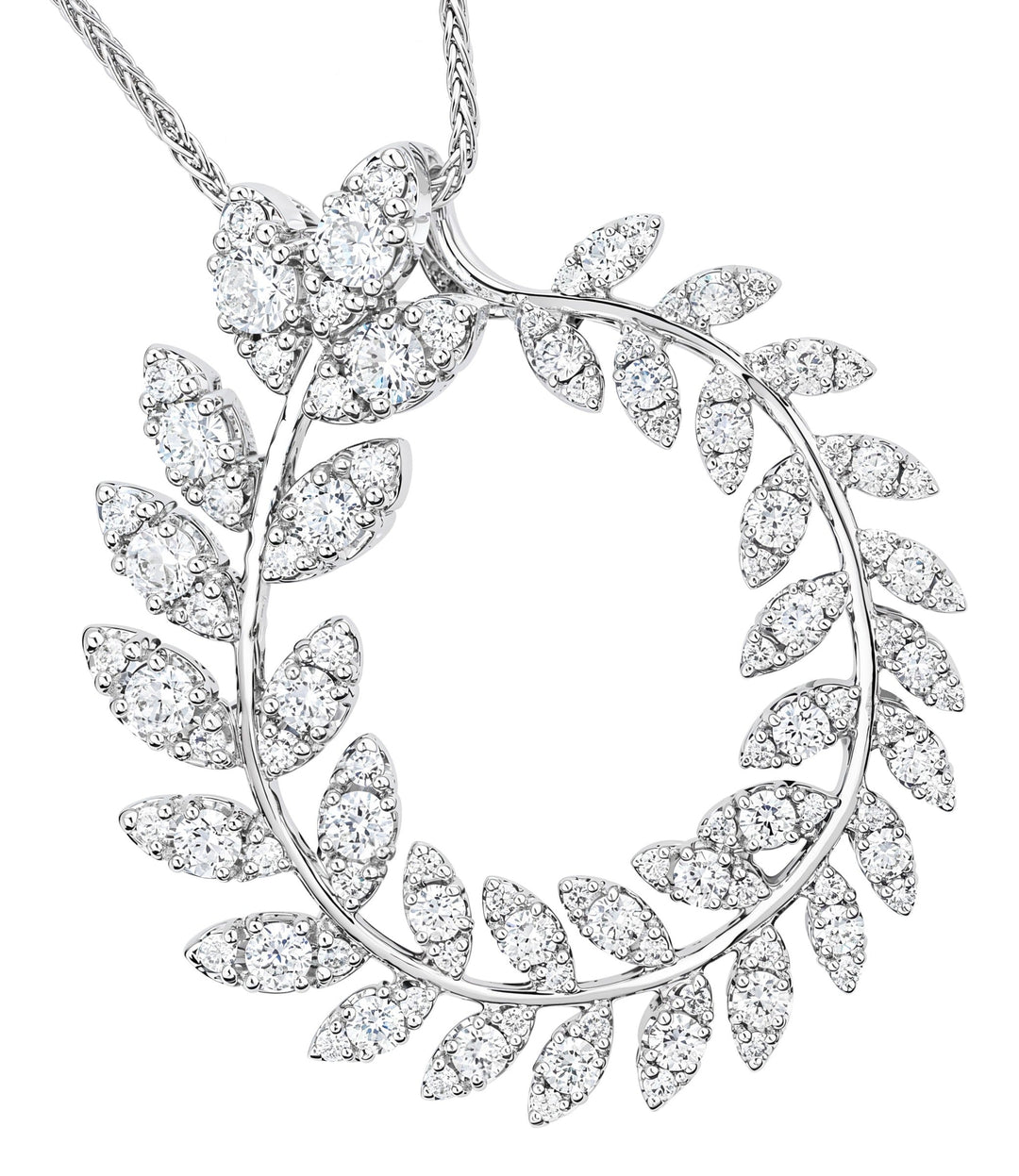 10kt & 14kt White Gold Diamond Wreath Pendant and Chain