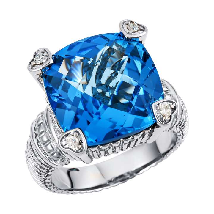 14kt White Gold Estate Blue Topaz Diamond Ring