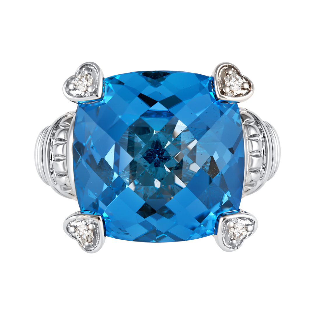 14kt White Gold Estate Blue Topaz Diamond Ring