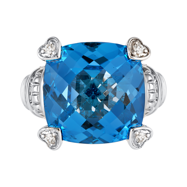 14kt White Gold Estate Blue Topaz Diamond Ring