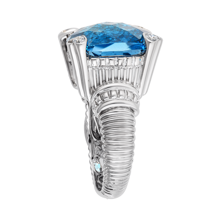 14kt White Gold Estate Blue Topaz Diamond Ring
