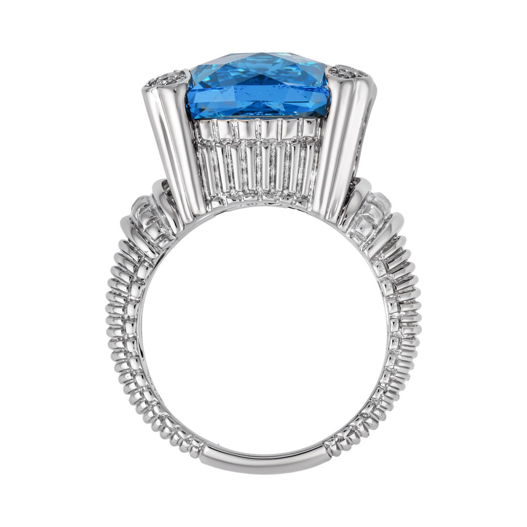 14kt White Gold Estate Blue Topaz Diamond Ring