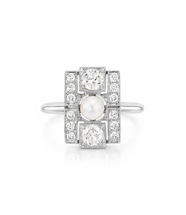 14kt Estate Pearl and Diamond Ring
