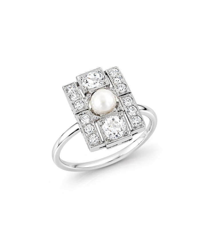 14kt Estate Pearl and Diamond Ring