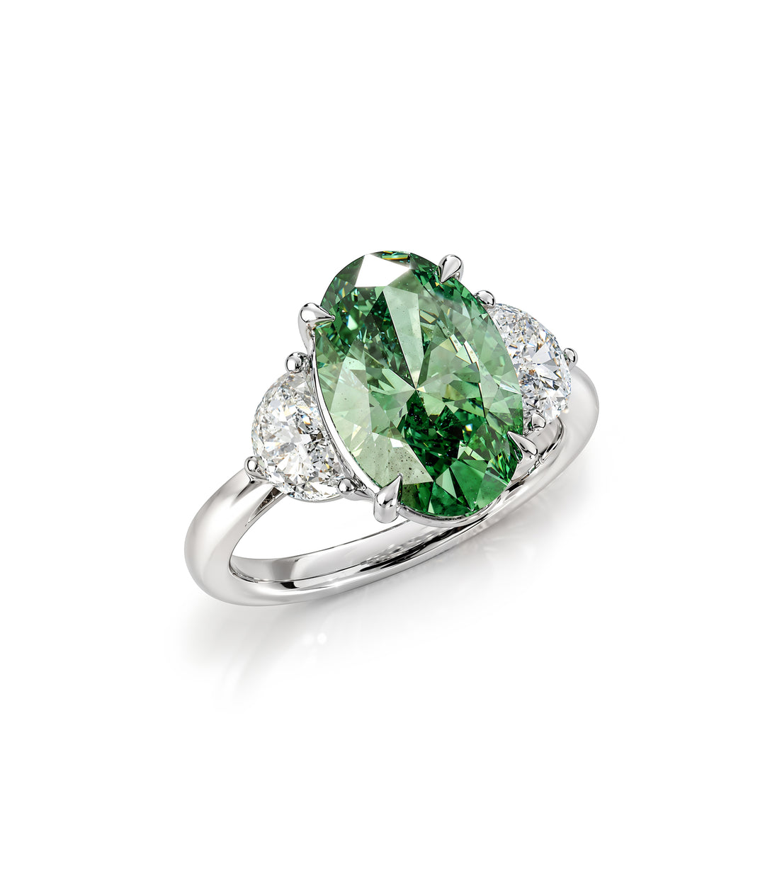 14kt White Gold Lab Grown Oval Green Diamond Ring