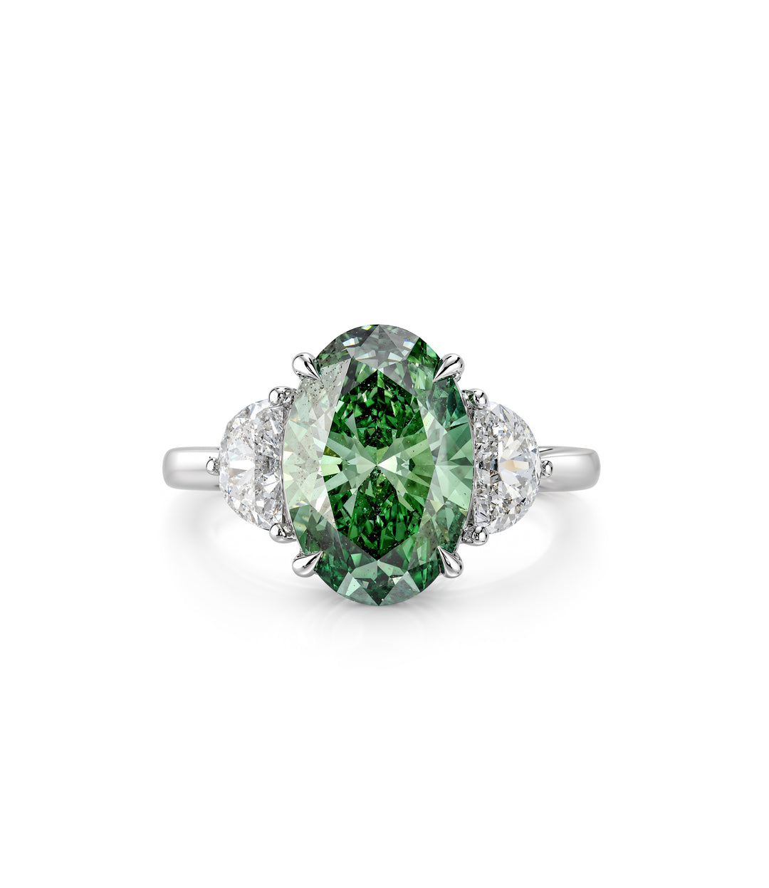 14kt White Gold Lab Grown Oval Green Diamond Ring
