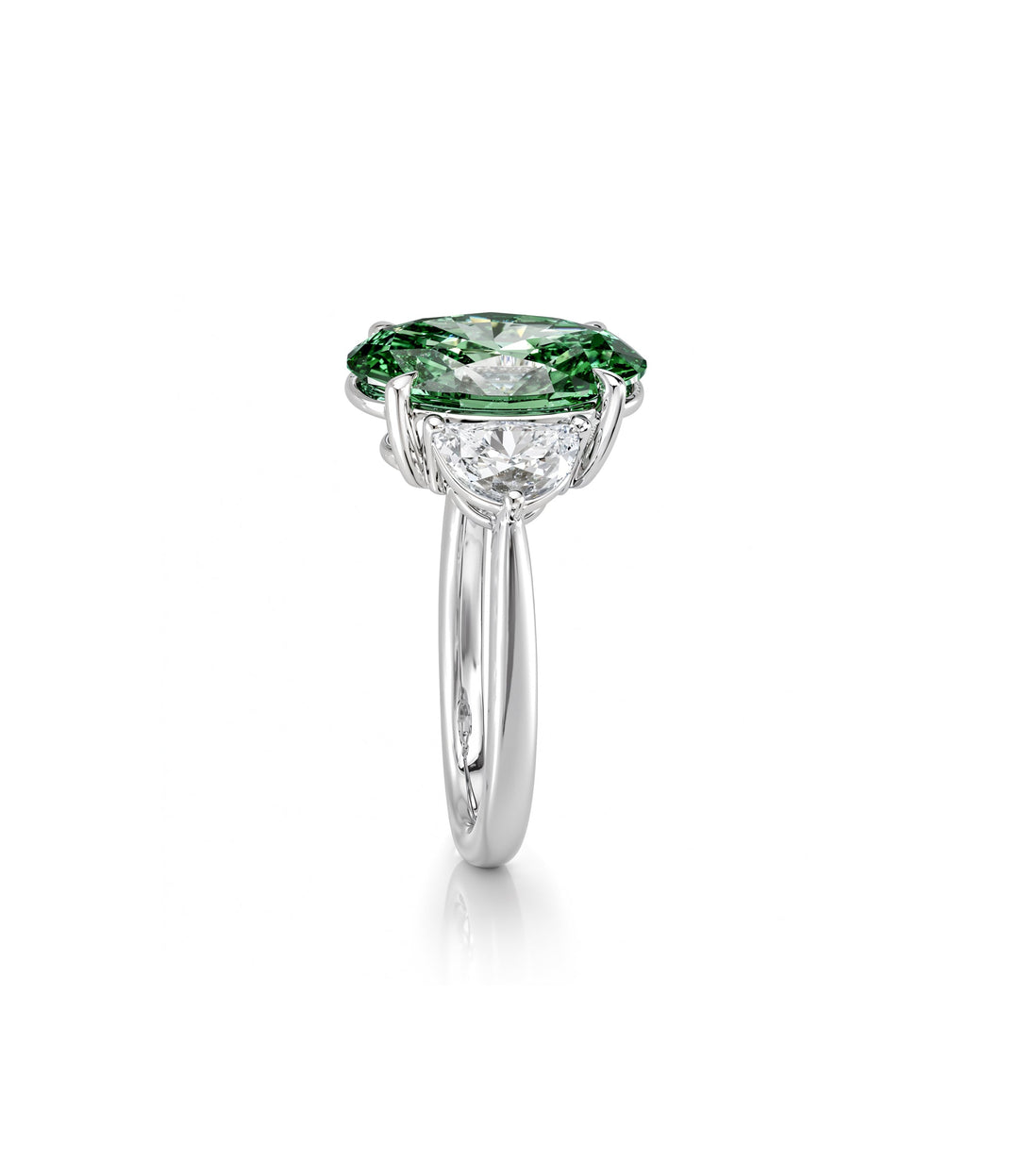 14kt White Gold Lab Grown Oval Green Diamond Ring