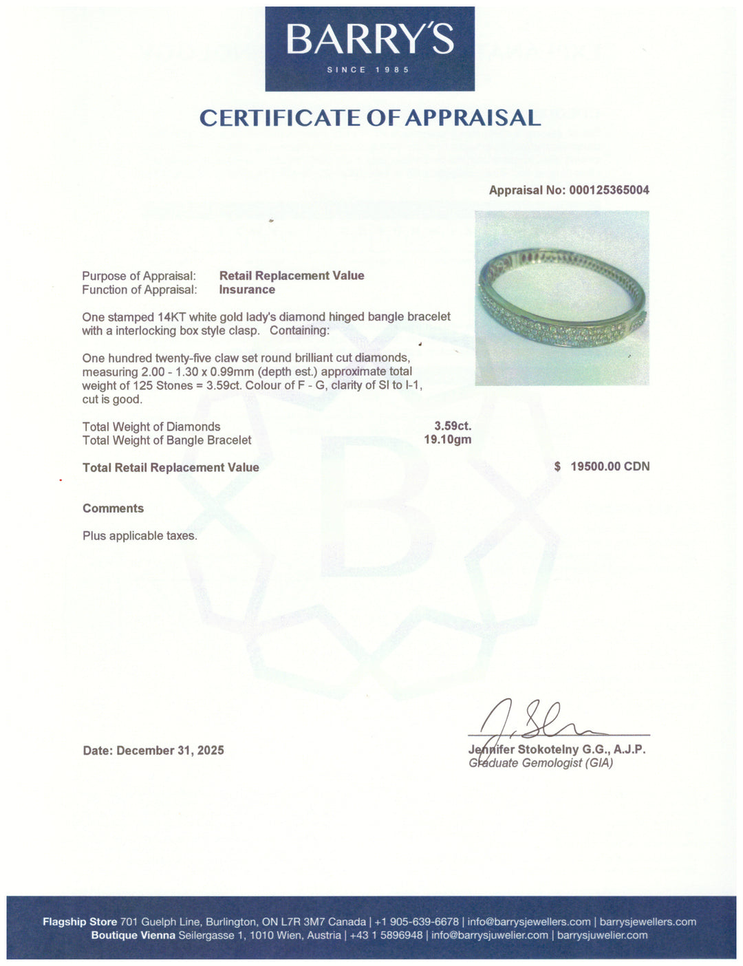 A. 14kt White Gold Diamond Bangle Bracelet