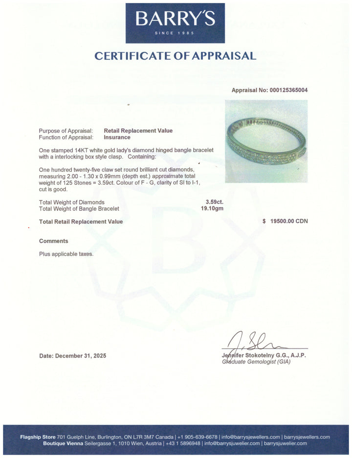 A. 14kt White Gold Diamond Bangle Bracelet