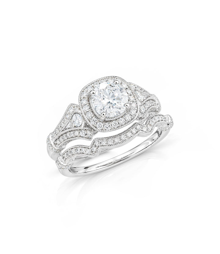 14kt White Gold Gabriel & Co. Diamond Ring and Band Set