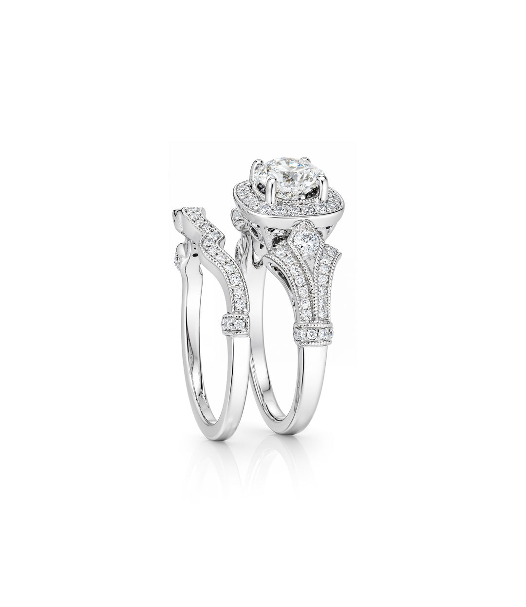 14kt White Gold Gabriel & Co. Diamond Ring and Band Set