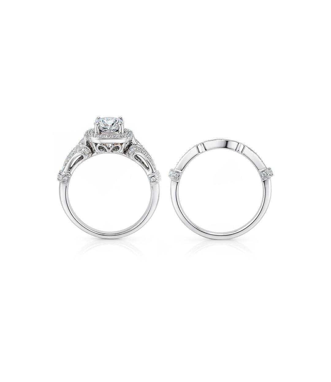 14kt White Gold Gabriel & Co. Diamond Ring and Band Set