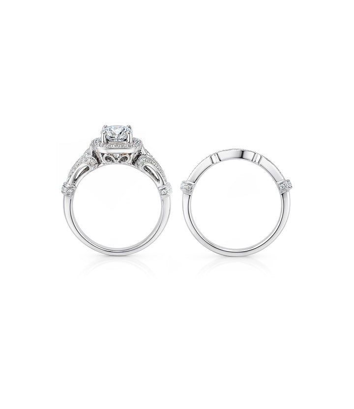 14kt White Gold Gabriel & Co. Diamond Ring and Band Set