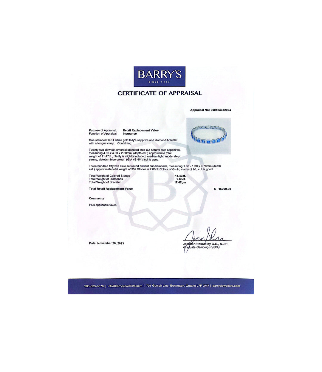 14kt White Gold Sapphire and Diamond Bracelet