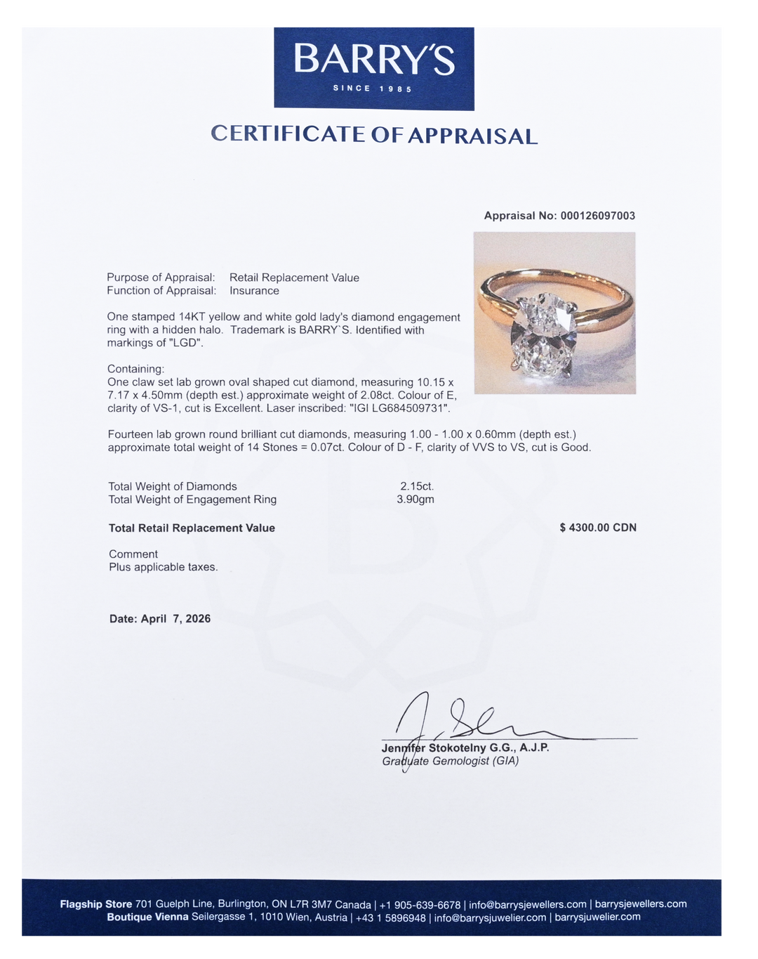 A. 14kt Oval Lab Grown Diamond Ring