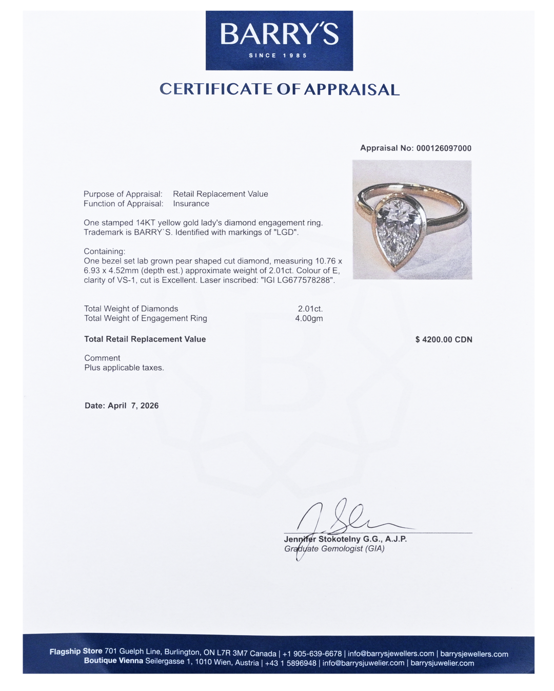 14kt Pear Lab Grown Diamond Ring