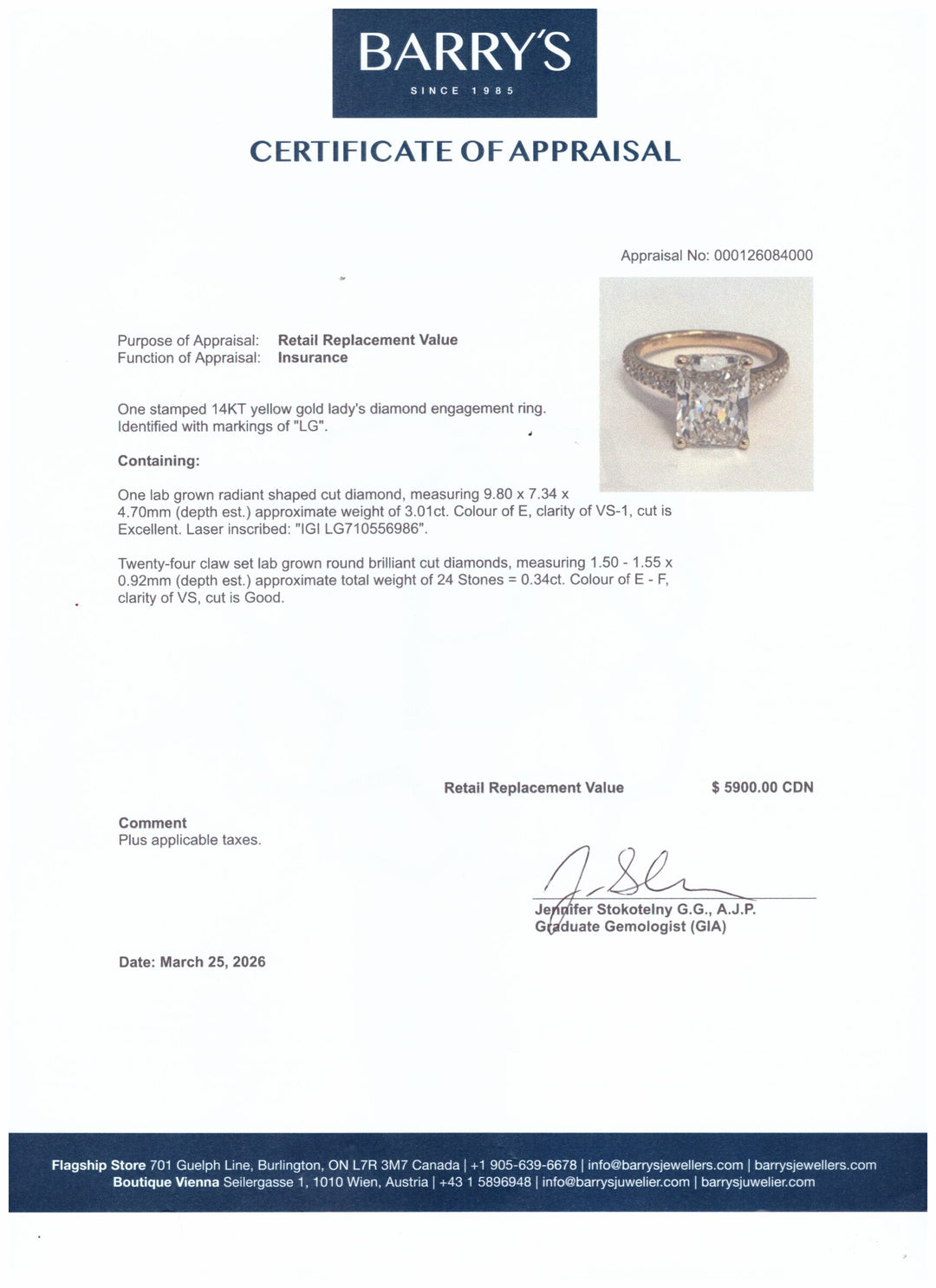 A. 14kt Radiant Lab Grown Diamond Ring