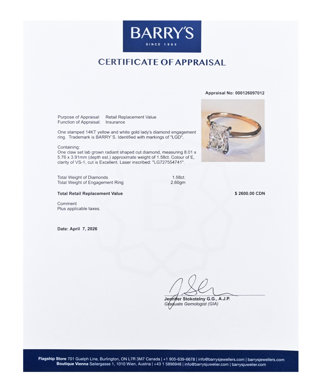 14kt Radiant Lab Grown Diamond Ring