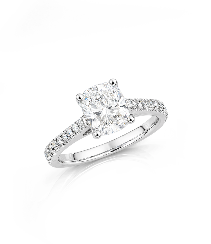 A. 14kt White Gold Cushion Lab Grown Diamond Ring