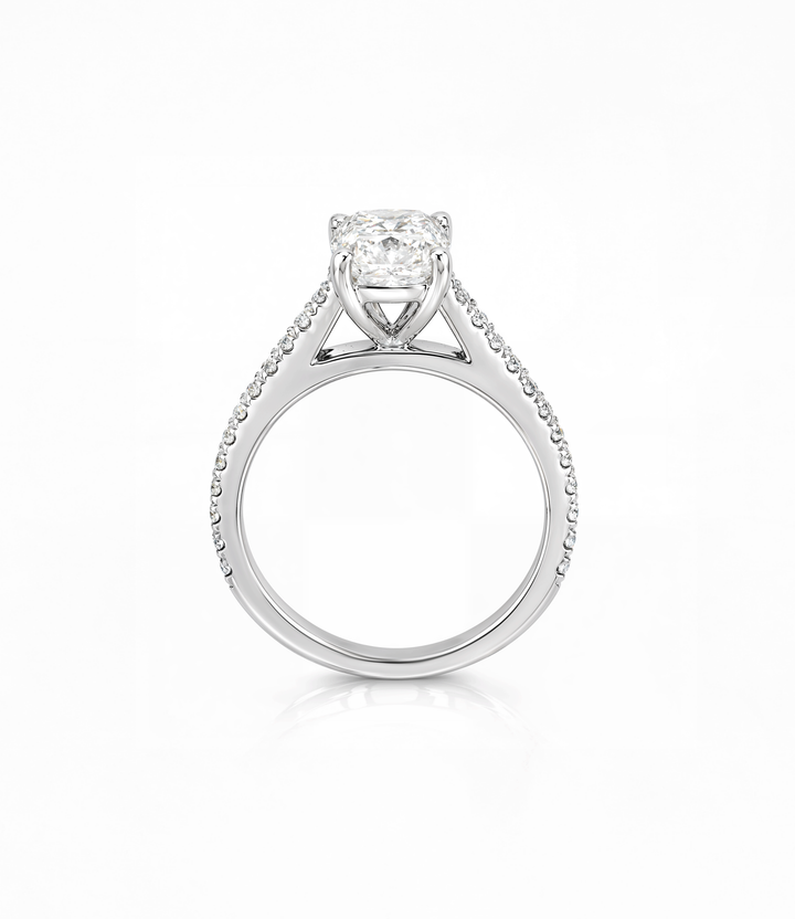 A. 14kt White Gold Cushion Lab Grown Diamond Ring