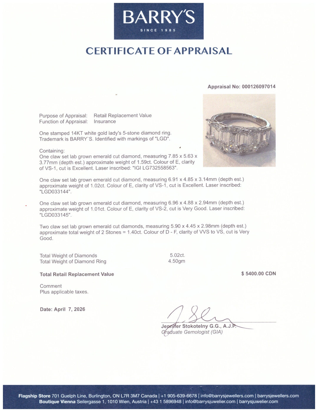 A. 14kt White Gold Emerald Cut Diamond Band