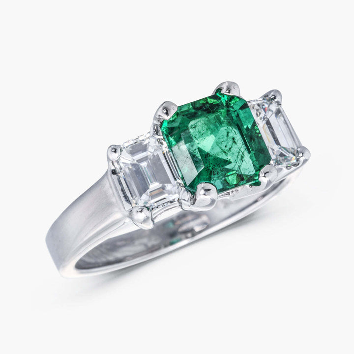 A. 14kt White Gold Emerald Diamond Ring