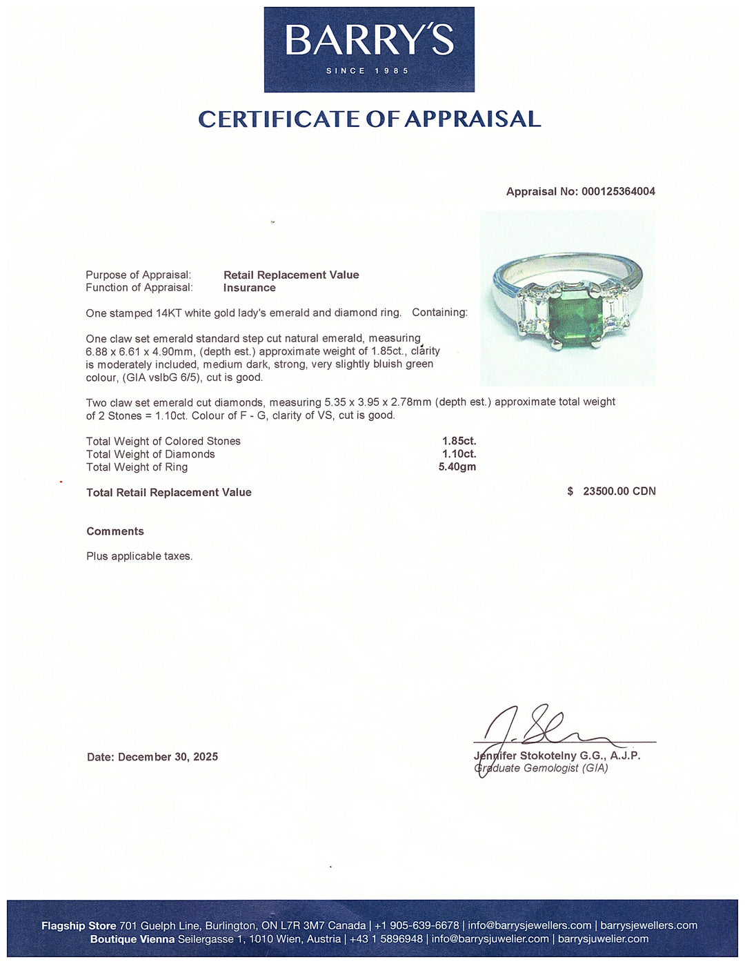 A. 14kt White Gold Emerald Diamond Ring
