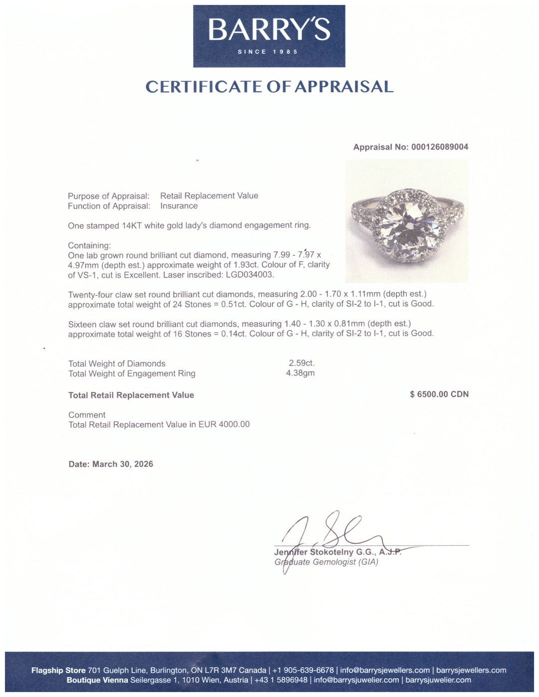 A. 14kt White Gold Lab Grown Diamond Ring