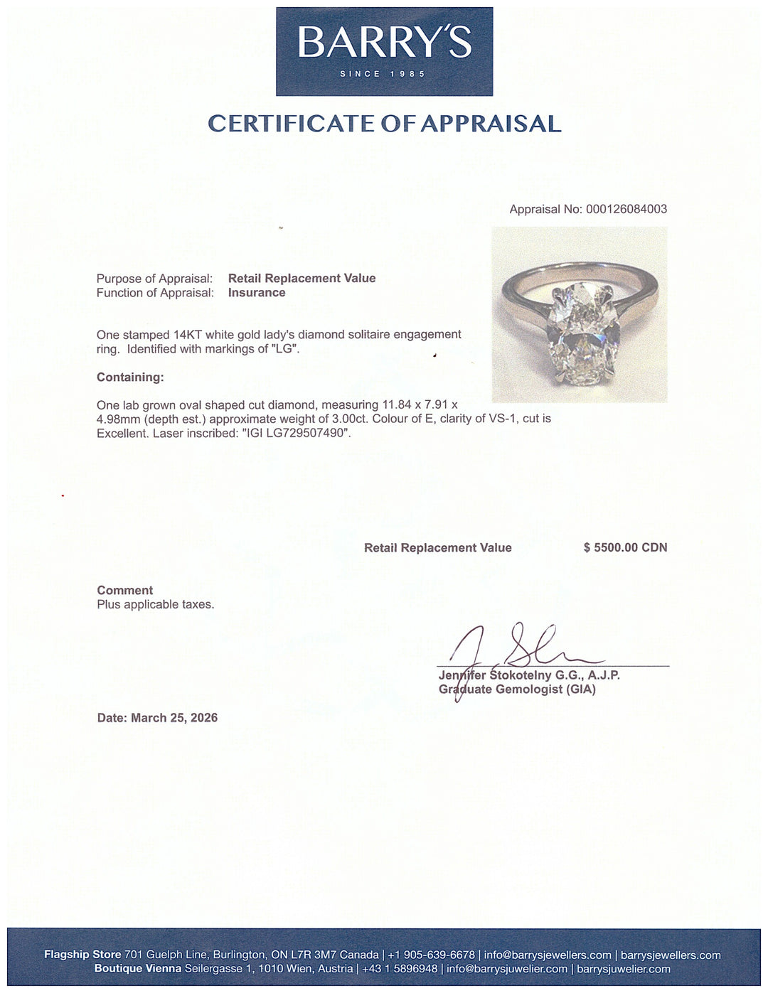 A. 14kt White Gold Lab Grown Oval Diamond Ring
