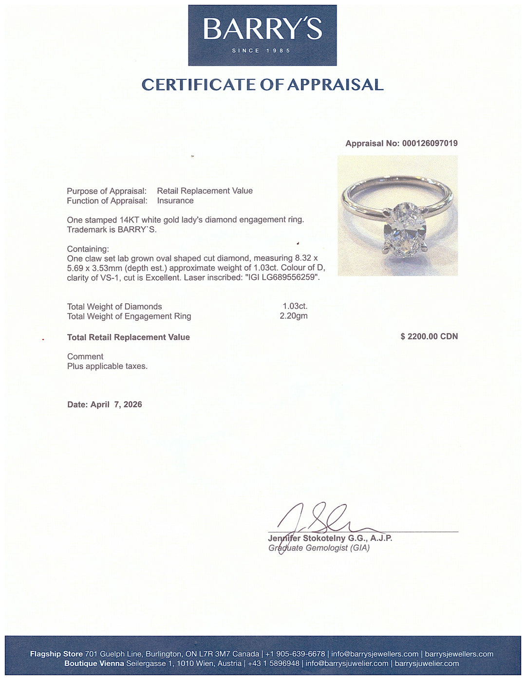 A. 14kt White Gold Lab Grown Oval Diamond Ring
