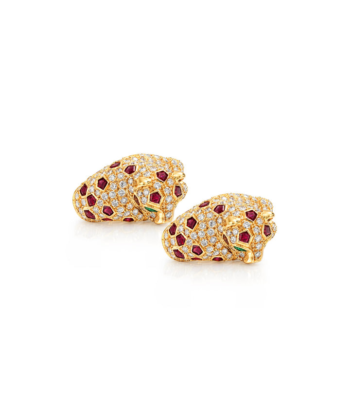 18kt Estate Panther Diamond and Gem Earrings