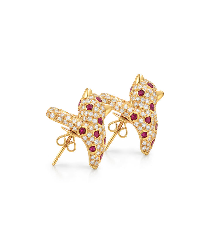 18kt Estate Panther Diamond and Gem Earrings