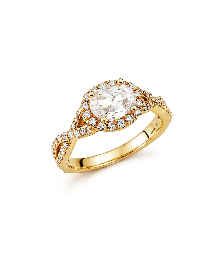 18kt Yellow Gold Maple Leaf Diamonds Engagement Ring