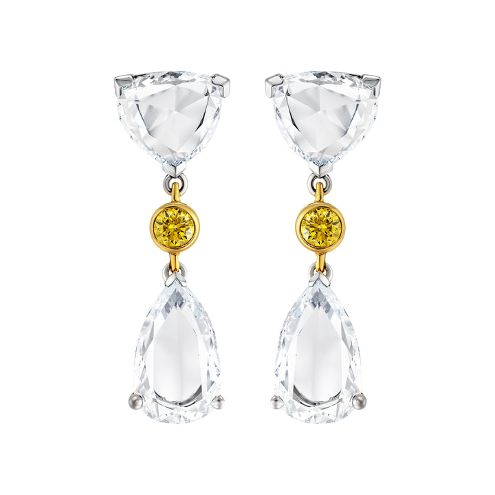 18kt White and Yellow Gold Maple Leaf Diamonds Drop Earrings
