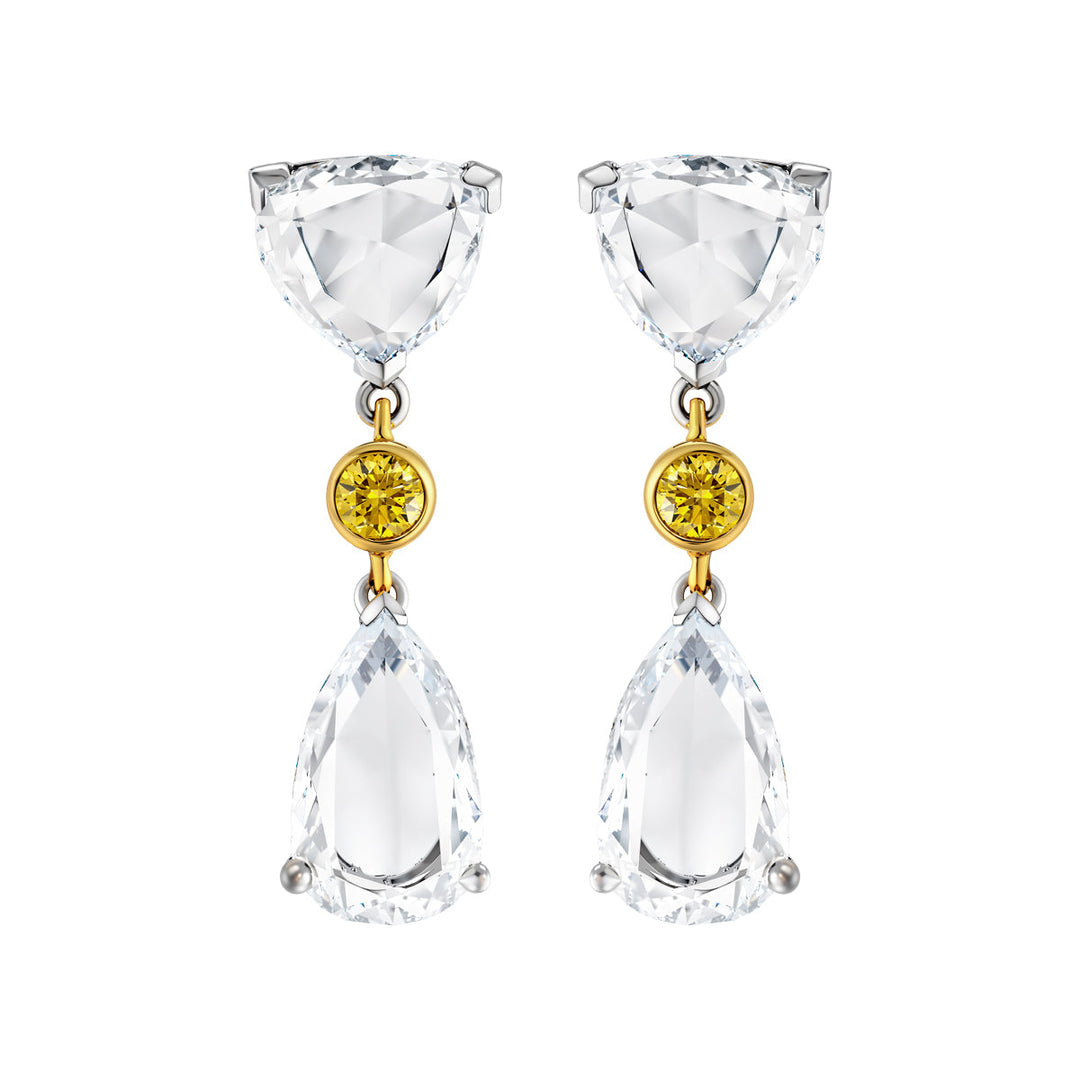 18kt White and Yellow Gold Maple Leaf Diamonds Drop Earrings