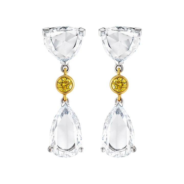 18kt White and Yellow Gold Maple Leaf Diamonds Drop Earrings