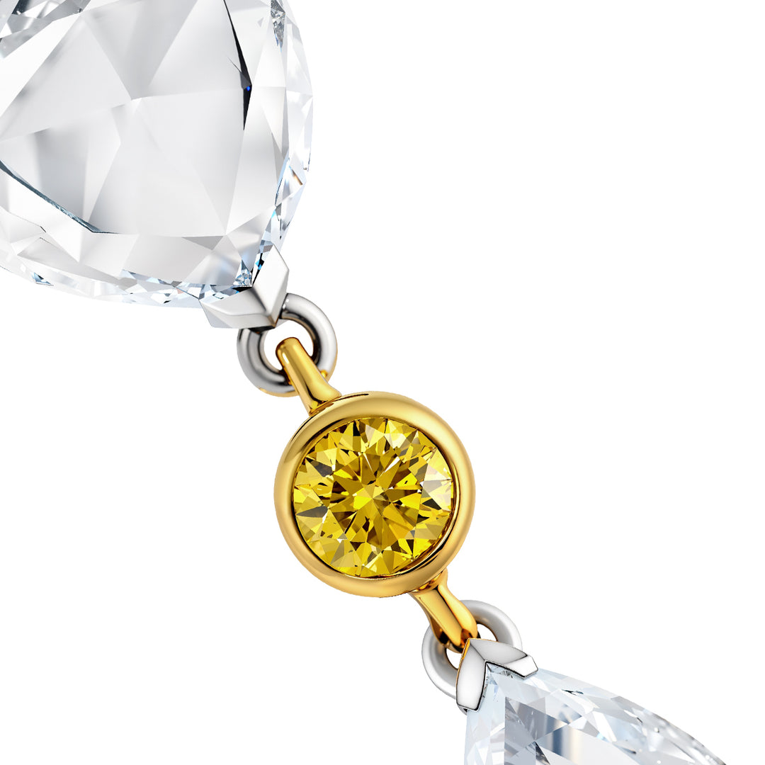 18kt White and Yellow Gold Maple Leaf Diamonds Drop Earrings