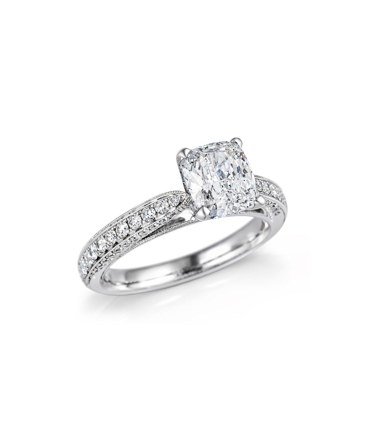 18kt White Gold Cushion Cut Diamond Ring