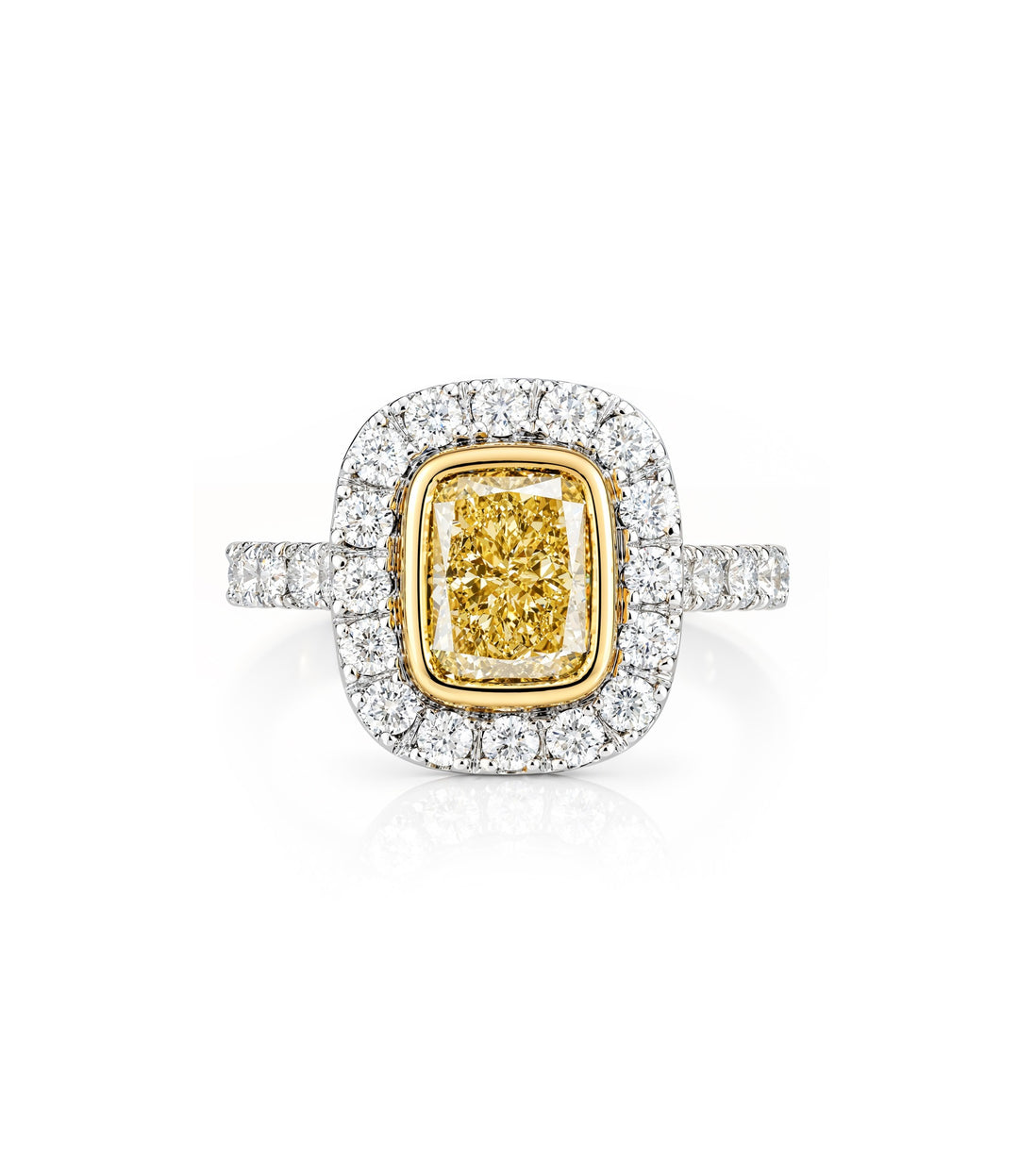 18kt White and Yellow Gold Cushion Cut Yellow Diamond Ring