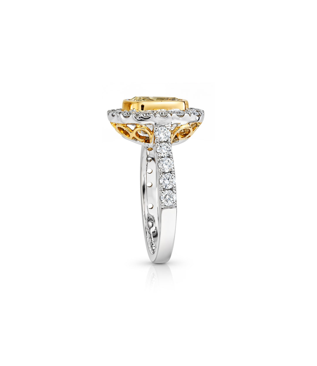 18kt White and Yellow Gold Cushion Cut Yellow Diamond Ring