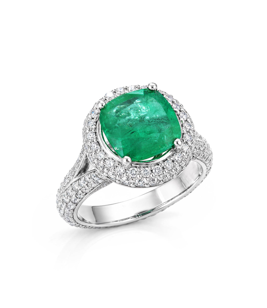 18kt White Gold Estate Emerald and Diamond Ring