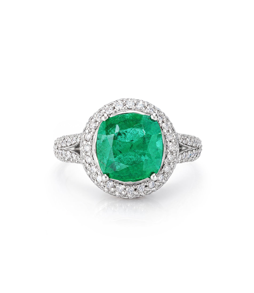 18kt White Gold Estate Emerald and Diamond Ring