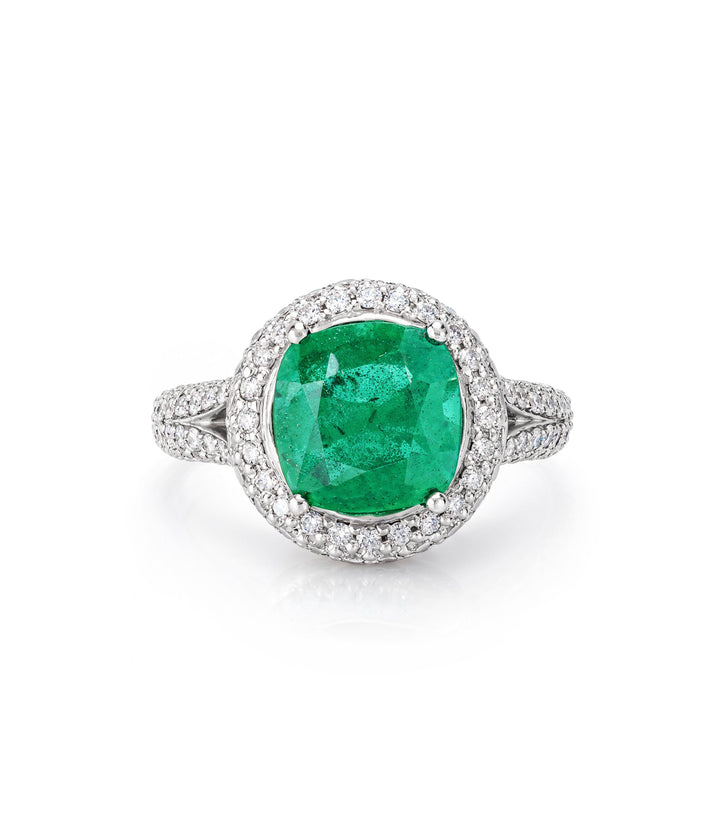 18kt White Gold Estate Emerald and Diamond Ring