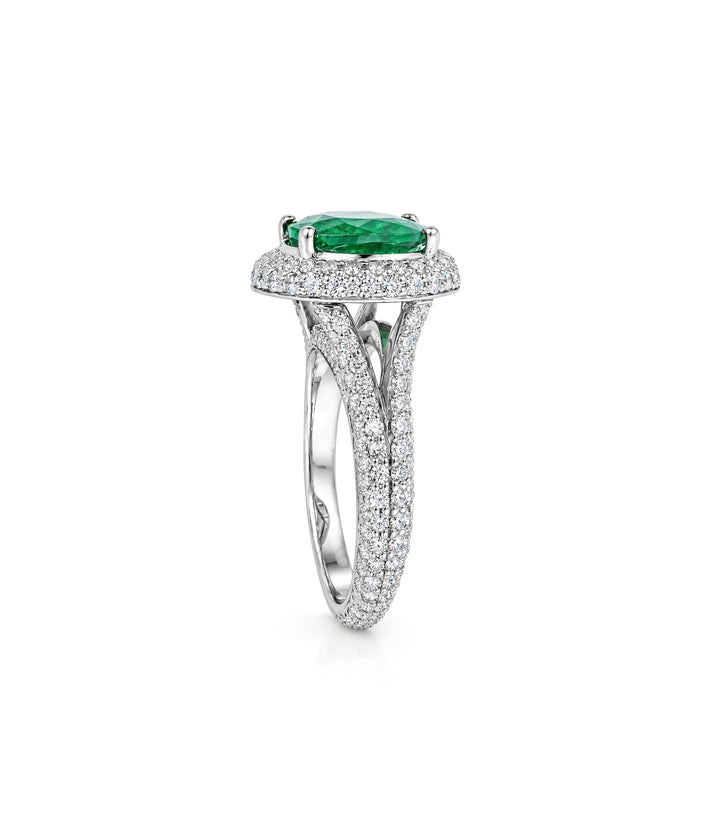 18kt White Gold Estate Emerald and Diamond Ring