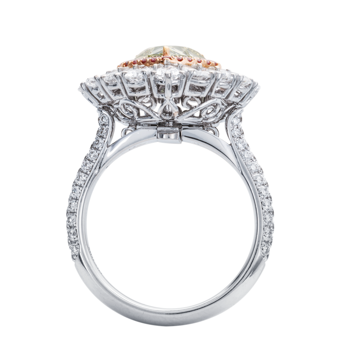 18kt White Gold Green Pink & White Diamond Ring