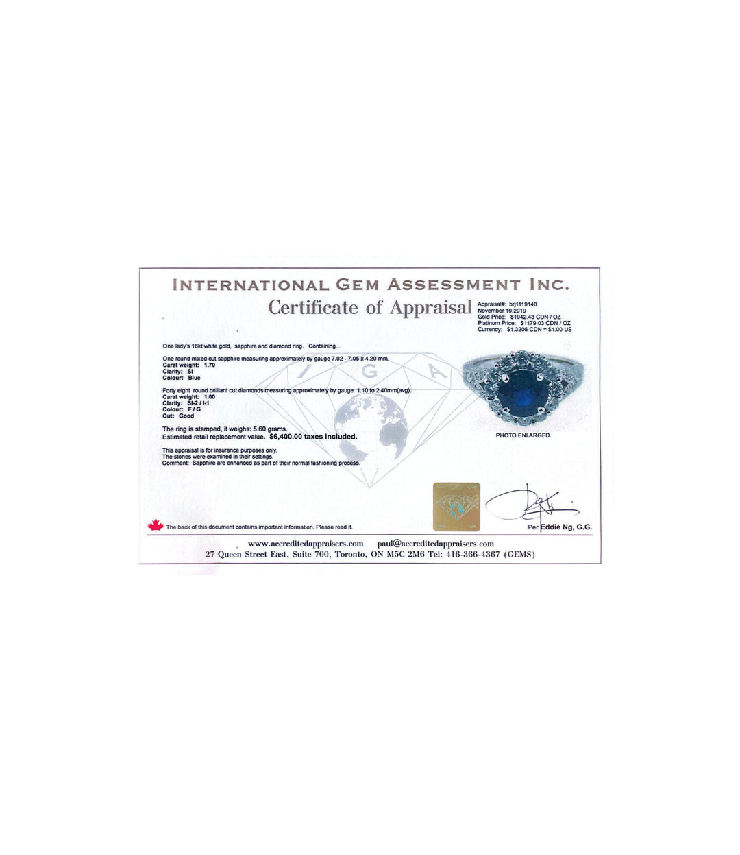 18kt White Gold Sapphire and Diamond Ring