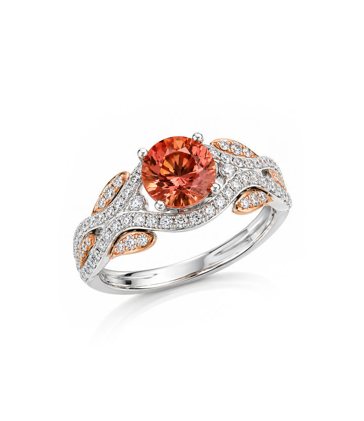 A. 18kt Simon G Orange Sapphire Diamond Ring