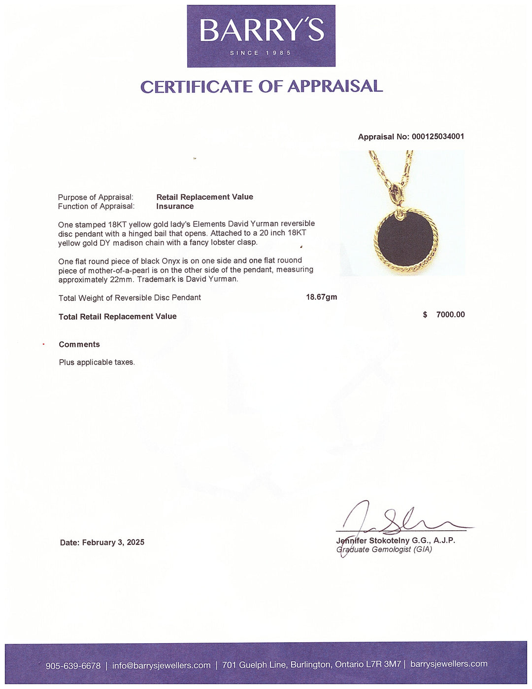 A. 18kt David Yurman Double Sided Pendant - Estate